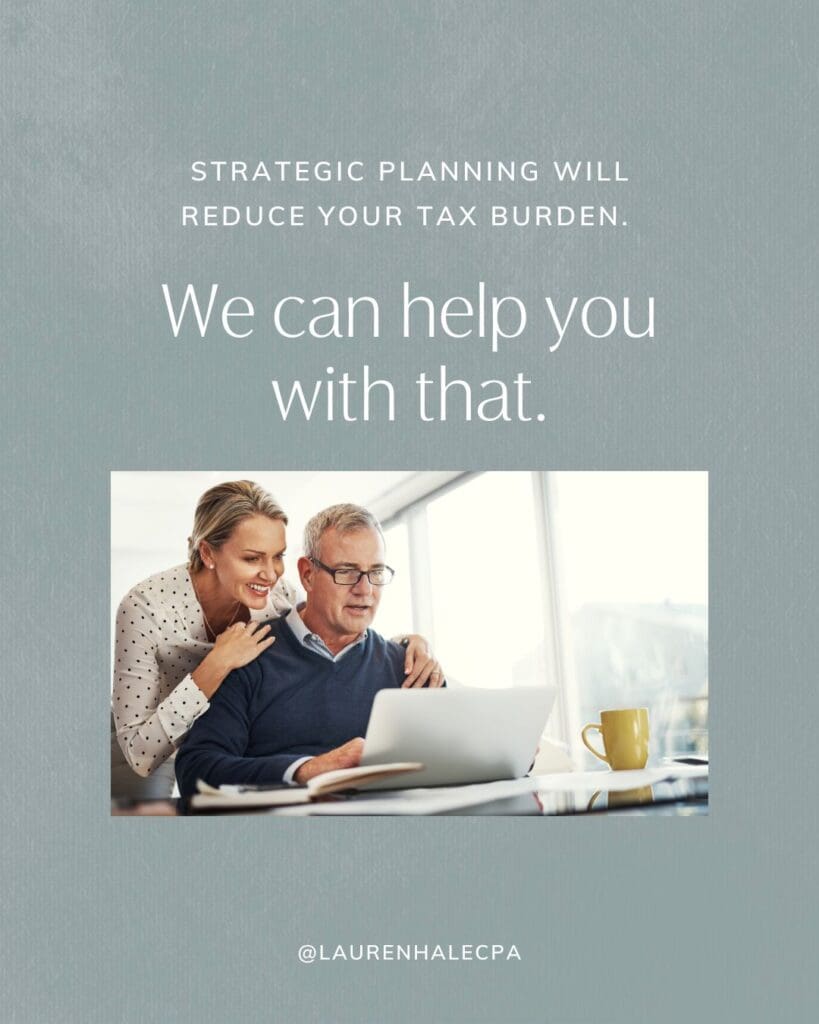 A couple on the computer, "strategic planning will help you reduce tax burden, we can help you with that" | Tax planning for retirement 