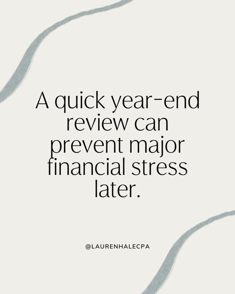 white image with text overlay about end of year financial checklist