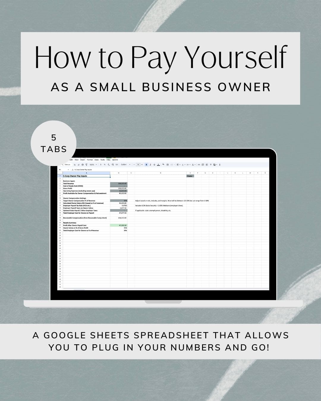 Mockup Image - How to pay yourself as a small business owner spreadsheet